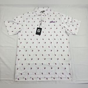 Footjoy Lisle Cocktail Print Golf Polo Mens Medium White Short Sleeve New